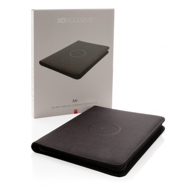 Logotrade Firmengeschenke das Foto: Air 5W Wireless Charging Portfolio A4 mit 5.000mAh Powerbank